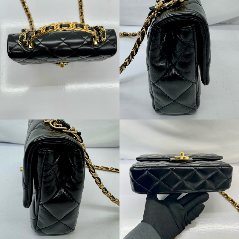 香奈兒 CHANEL 經典菱格紋亮面羊皮手提肩背兩用包 20公分 AS4023-3