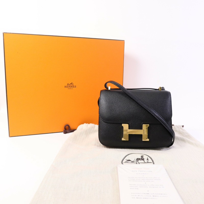 HERMES Epsom皮革Mini Constance肩背袋Noir-9