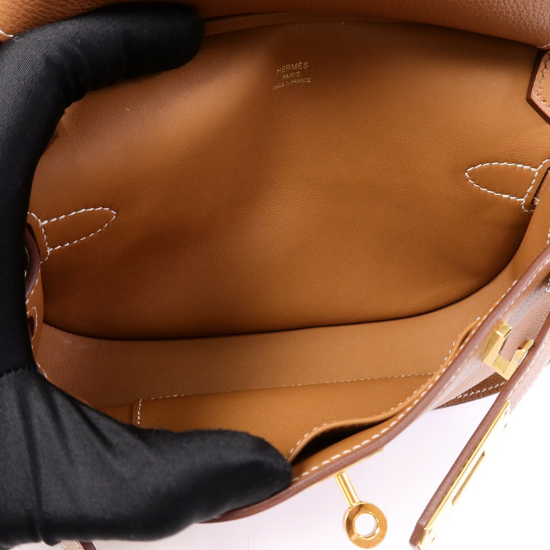 HERMES Evercolor皮革Mini Jypsiere肩背袋Gold-4