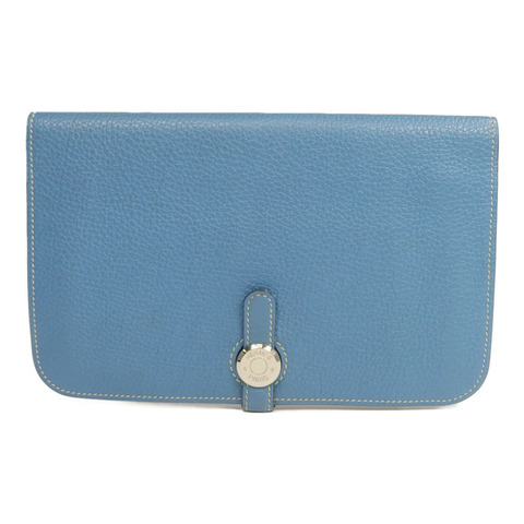 HERMES Togo皮革Dogon GM長錢包Bleu Jean