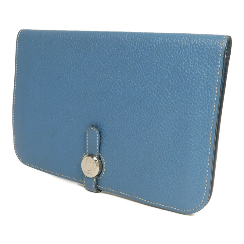 HERMES Togo皮革Dogon GM長錢包Bleu Jean-2