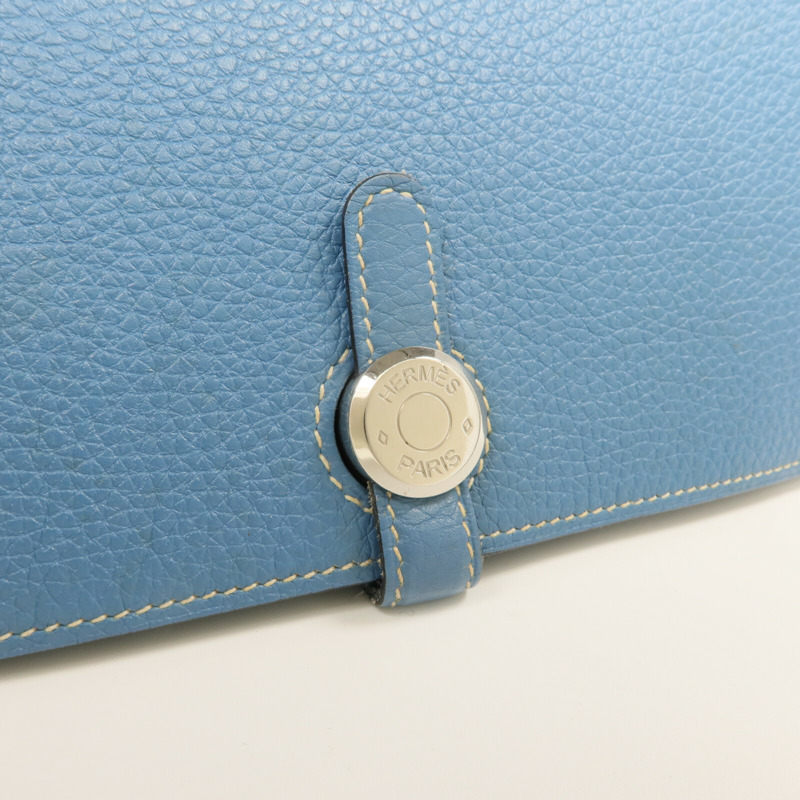 HERMES Togo皮革Dogon GM長錢包Bleu Jean-6