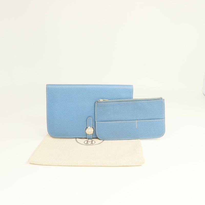 HERMES Togo皮革Dogon GM長錢包Bleu Jean-7