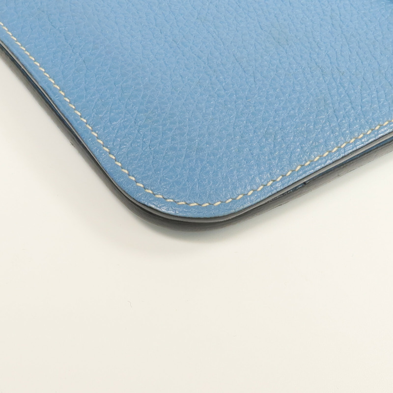 HERMES Togo皮革Dogon GM長錢包Bleu Jean-9