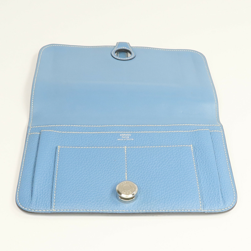HERMES Togo皮革Dogon GM長錢包Bleu Jean-12