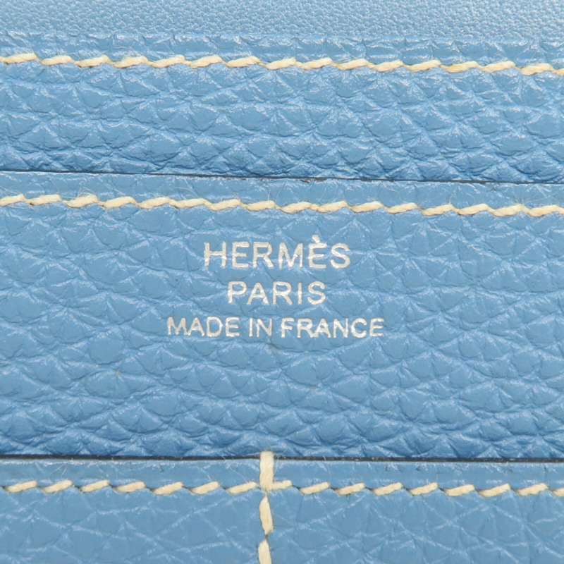 HERMES Togo皮革Dogon GM長錢包Bleu Jean-13