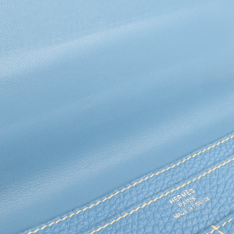 HERMES Togo皮革Dogon GM長錢包Bleu Jean-14