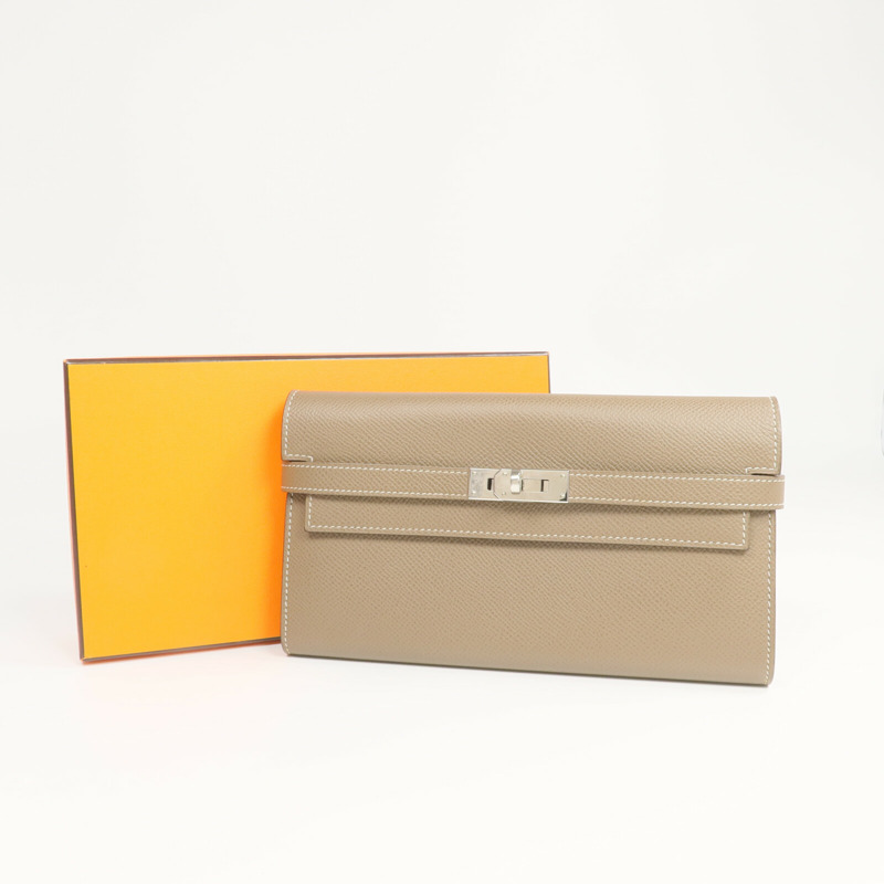 HERMES Epsom皮革Kelly Long Wallet長錢包Etoupe-17