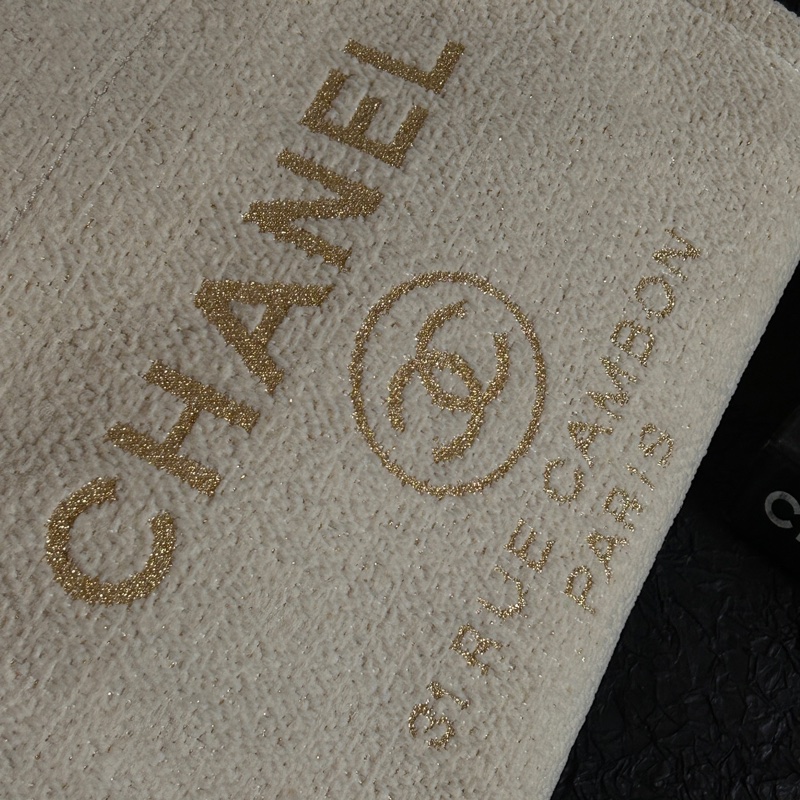 香奈兒/Chanel 米色金扣毛呢沙灘包托特-6
