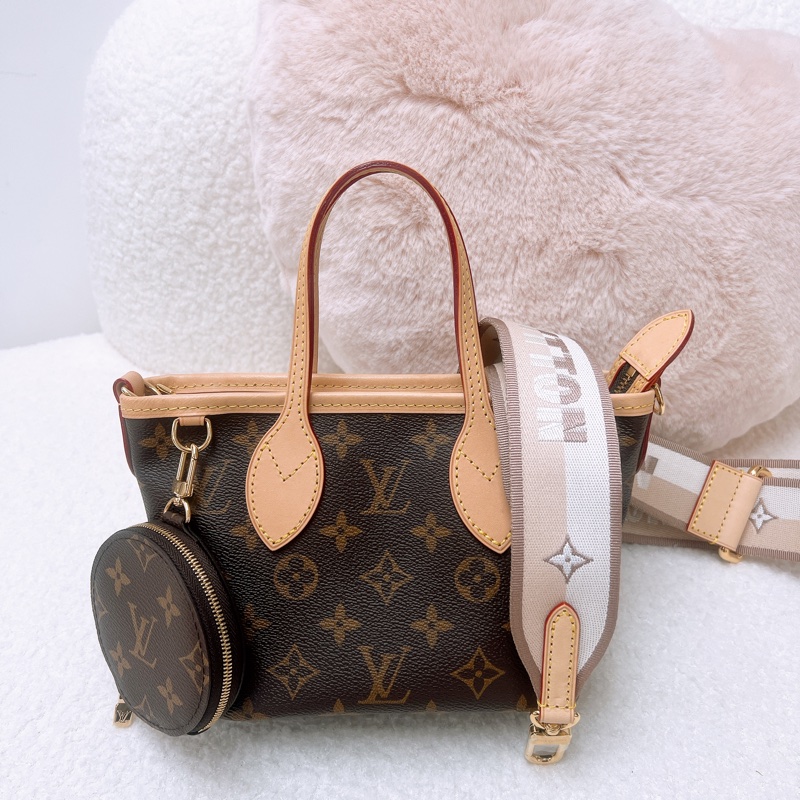Lv neverfull bb 奶茶肩帶托特包-0