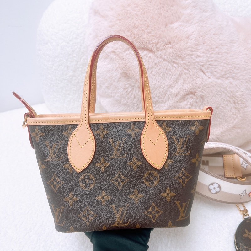 Lv neverfull bb 奶茶肩帶托特包-2