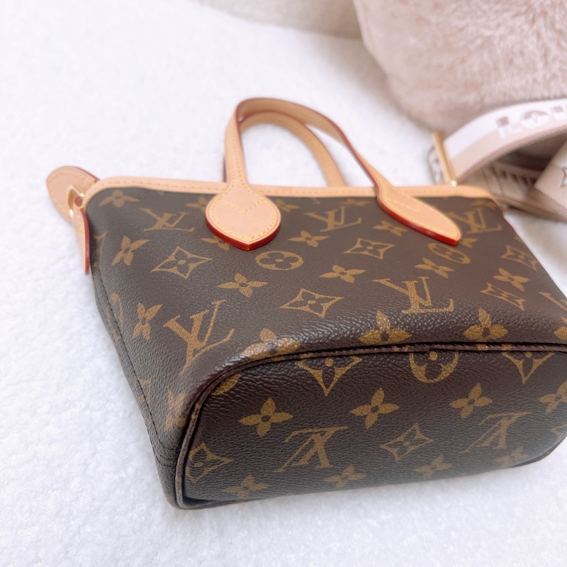 Lv neverfull bb 奶茶肩帶托特包-4