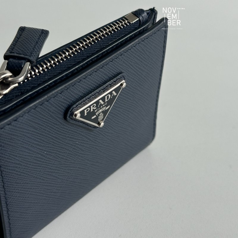 99.9新💙 Prada 普拉達 Saffiano 皮革錢包 深藍色銀釦-1