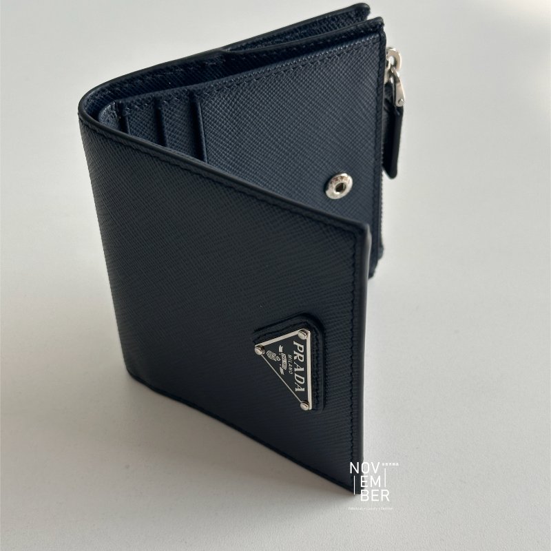 99.9新💙 Prada 普拉達 Saffiano 皮革錢包 深藍色銀釦-3