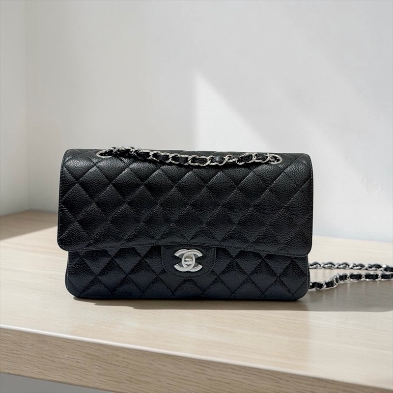 莉亞精品♡ Chanel cf25 黑銀 近新美包-0
