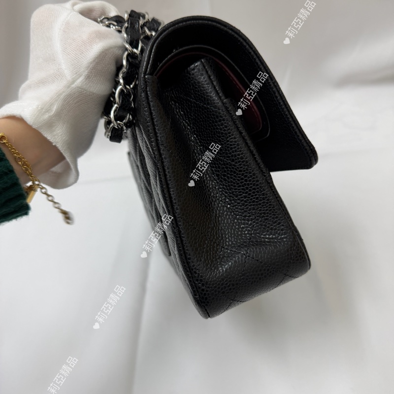 莉亞精品♡ Chanel cf25 黑銀 近新美包-7