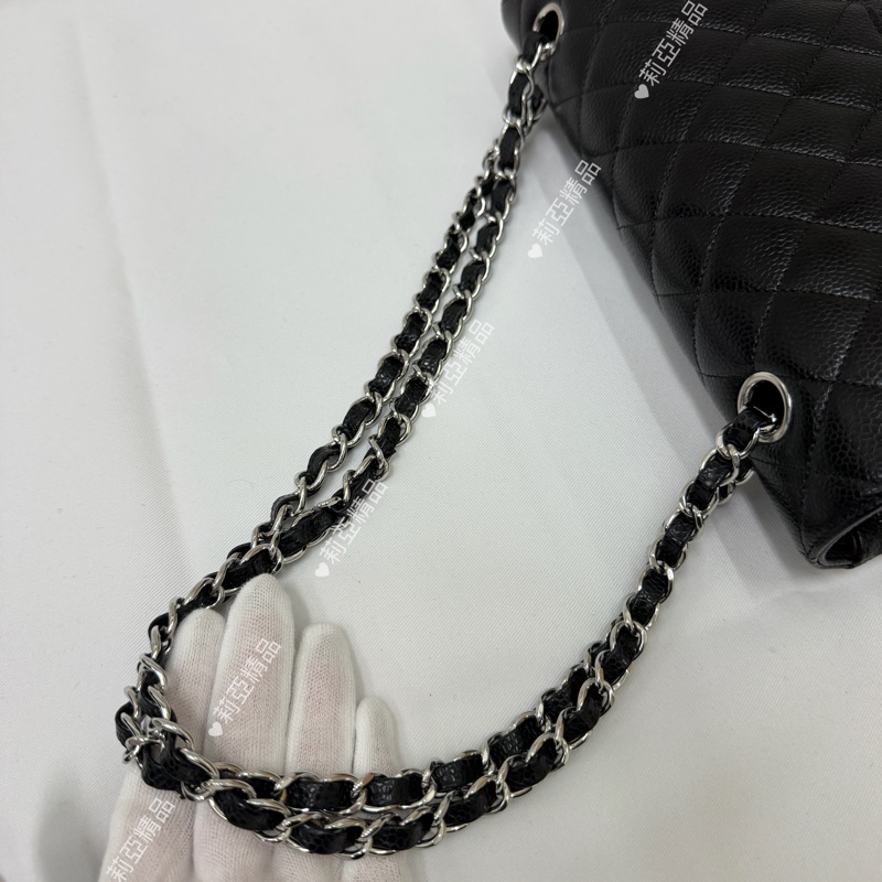 莉亞精品♡ Chanel cf25 黑銀 近新美包-12