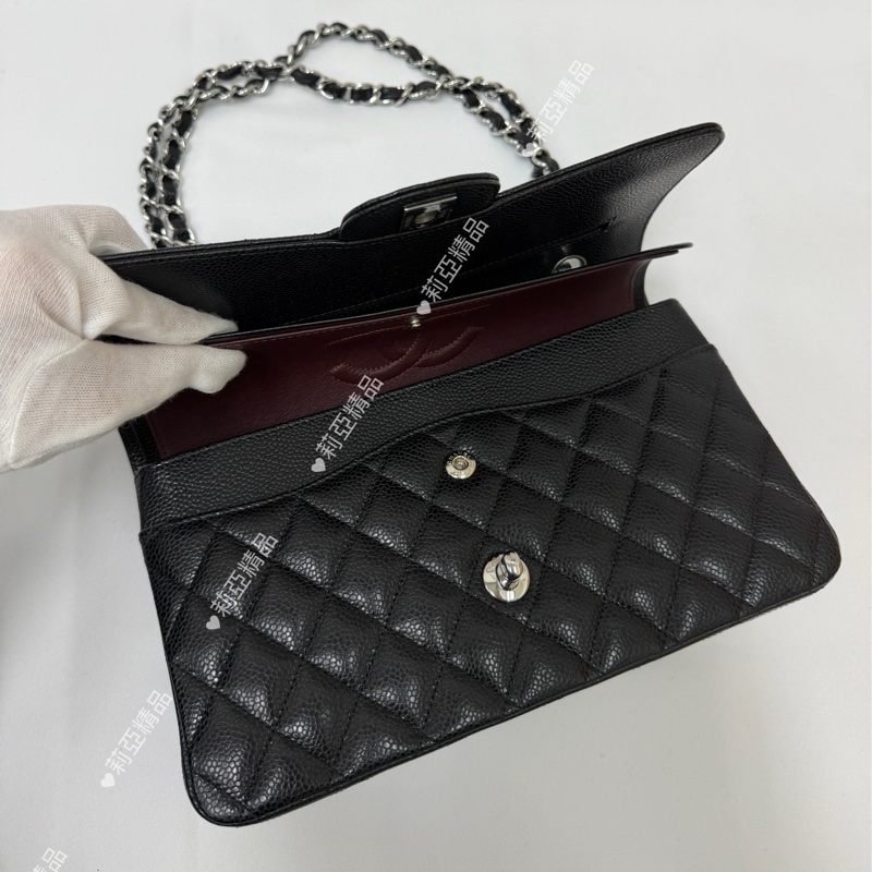 莉亞精品♡ Chanel cf25 黑銀 近新美包-13