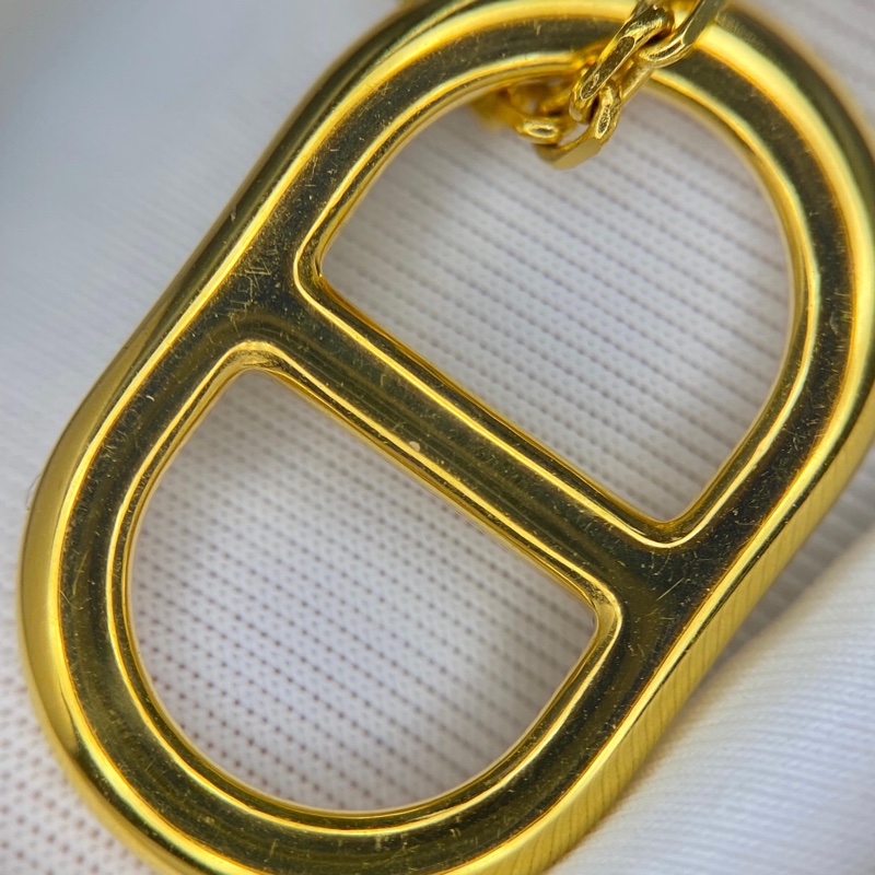 Hermes 98新閒置 合金豬鼻拼皮項鏈-5