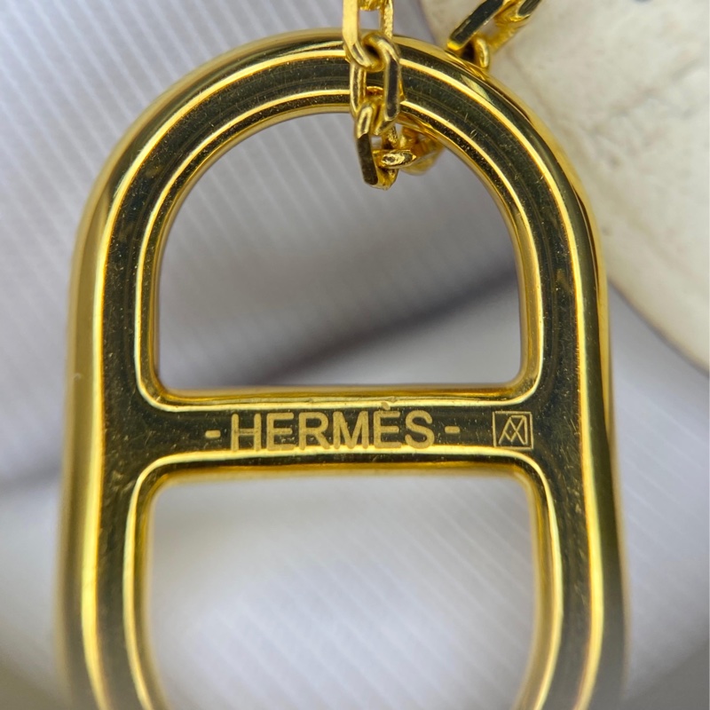 Hermes 98新閒置 合金豬鼻拼皮項鏈-7