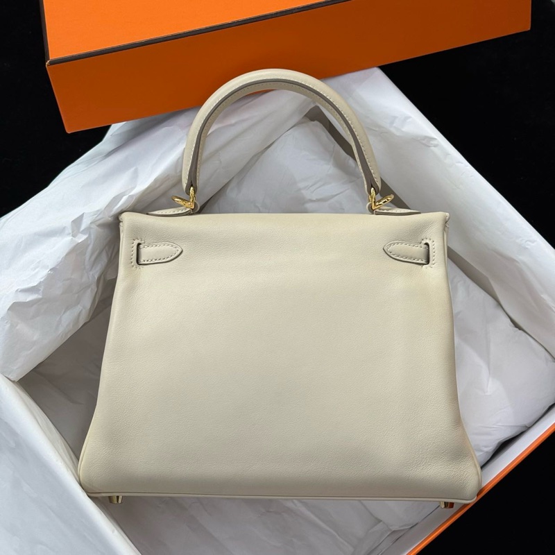 Hermes Kelly25奶昔白金扣 swift 鎖具肩帶塵袋-1