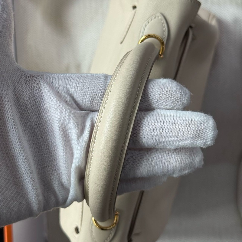 Hermes Kelly25奶昔白金扣 swift 鎖具肩帶塵袋-9