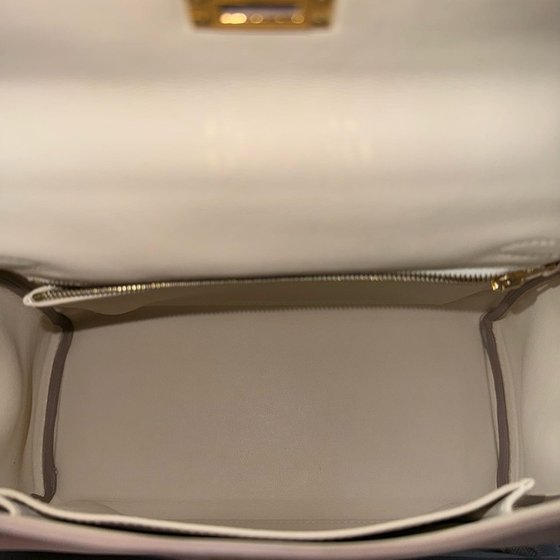 Hermes Kelly25奶昔白金扣 swift 鎖具肩帶塵袋-11