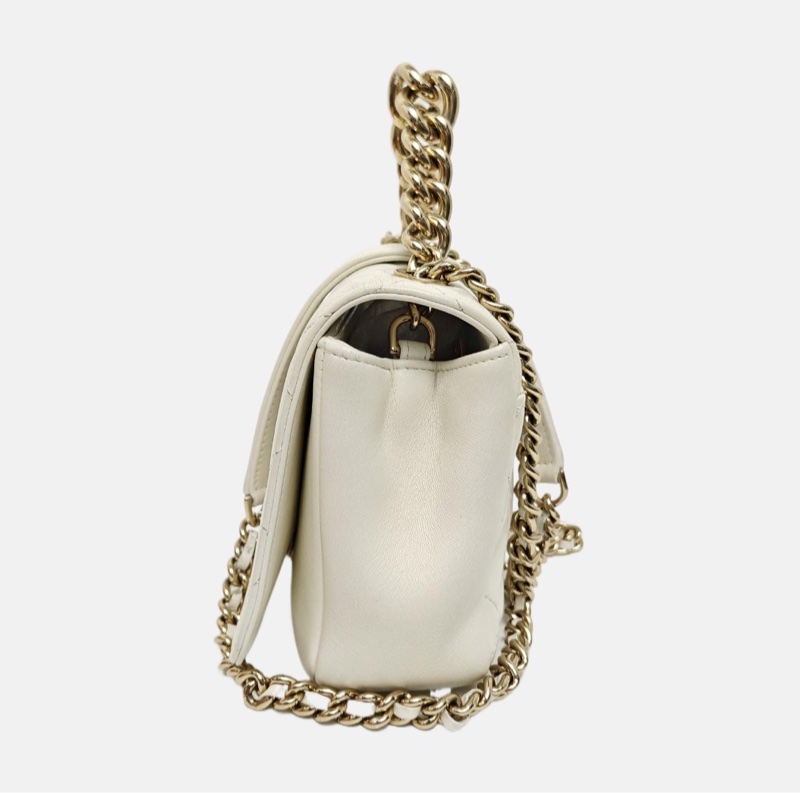 Chanel 白色羊皮菱格纹镶嵌单肩包手提包 金色五金-2