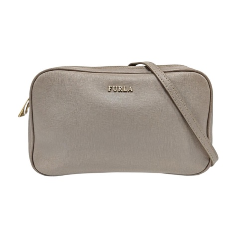 Furla 灰色皮革壓紋單肩包斜挎包 金色五金