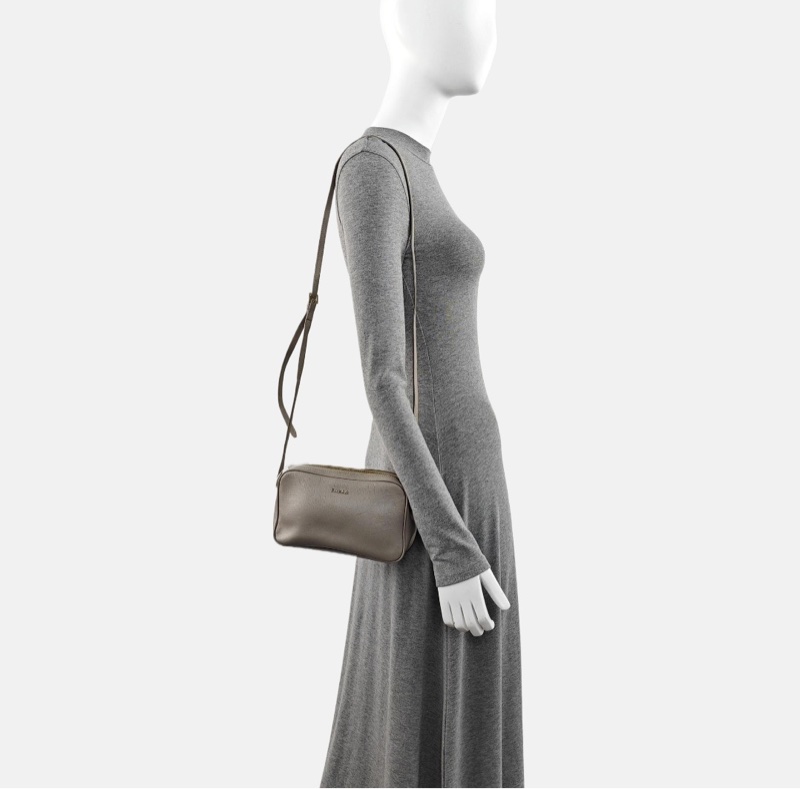 Furla 灰色皮革壓紋單肩包斜挎包 金色五金-1