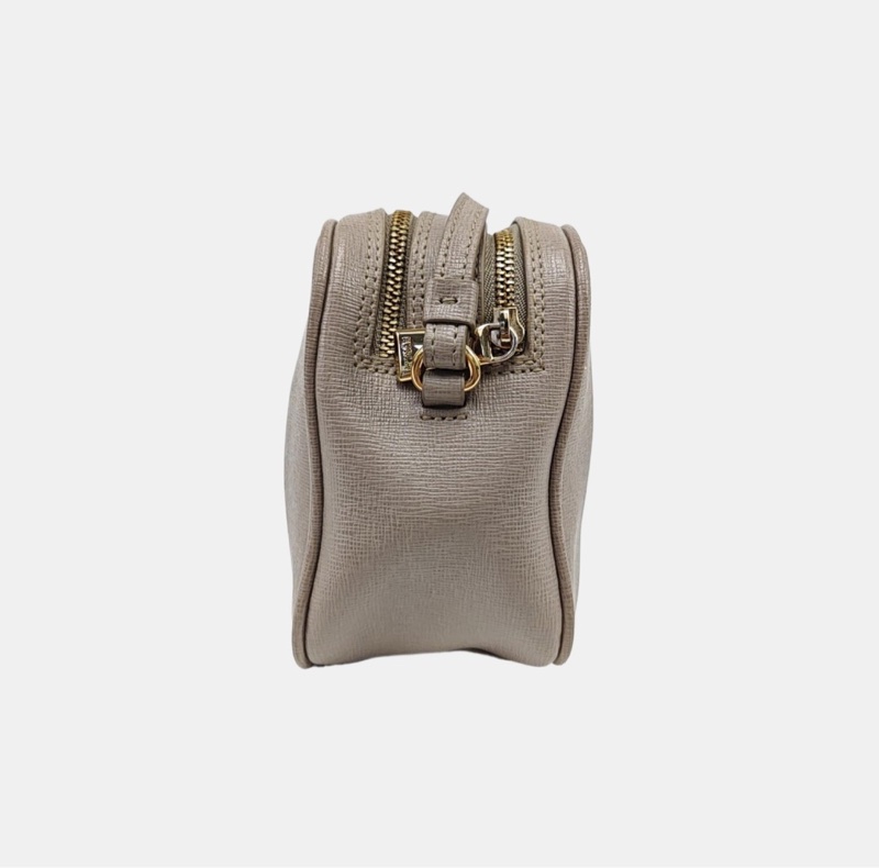 Furla 灰色皮革壓紋單肩包斜挎包 金色五金-2
