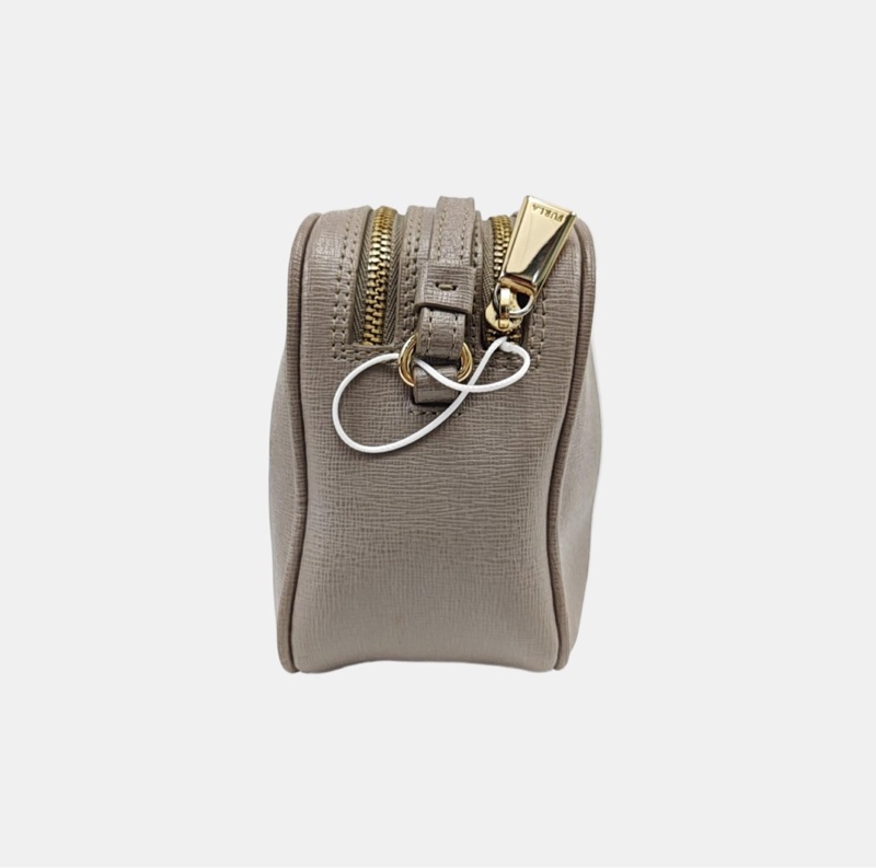 Furla 灰色皮革壓紋單肩包斜挎包 金色五金-3