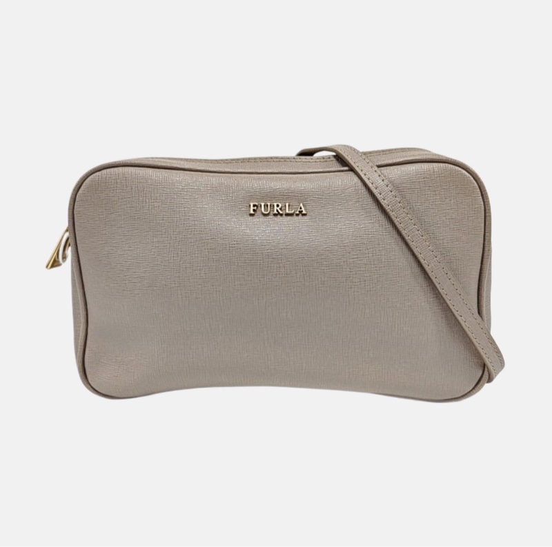 Furla 灰色皮革壓紋單肩包斜挎包 金色五金-7