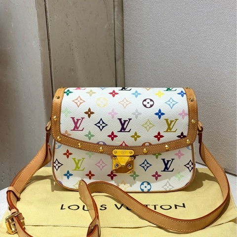 LV/路易威登 白三彩郵差包 村上隆聯名款 經典老花配色