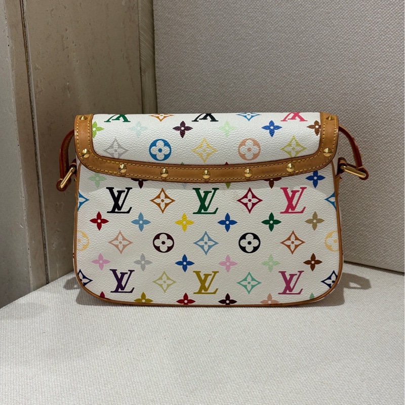 LV/路易威登 白三彩郵差包 村上隆聯名款 經典老花配色-2