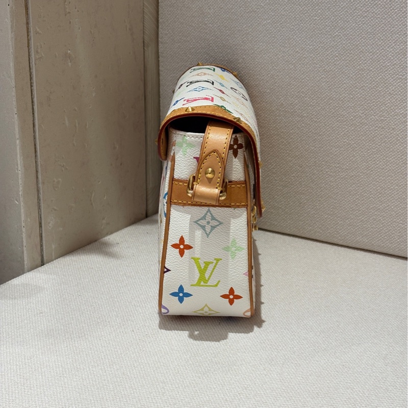 LV/路易威登 白三彩郵差包 村上隆聯名款 經典老花配色-3