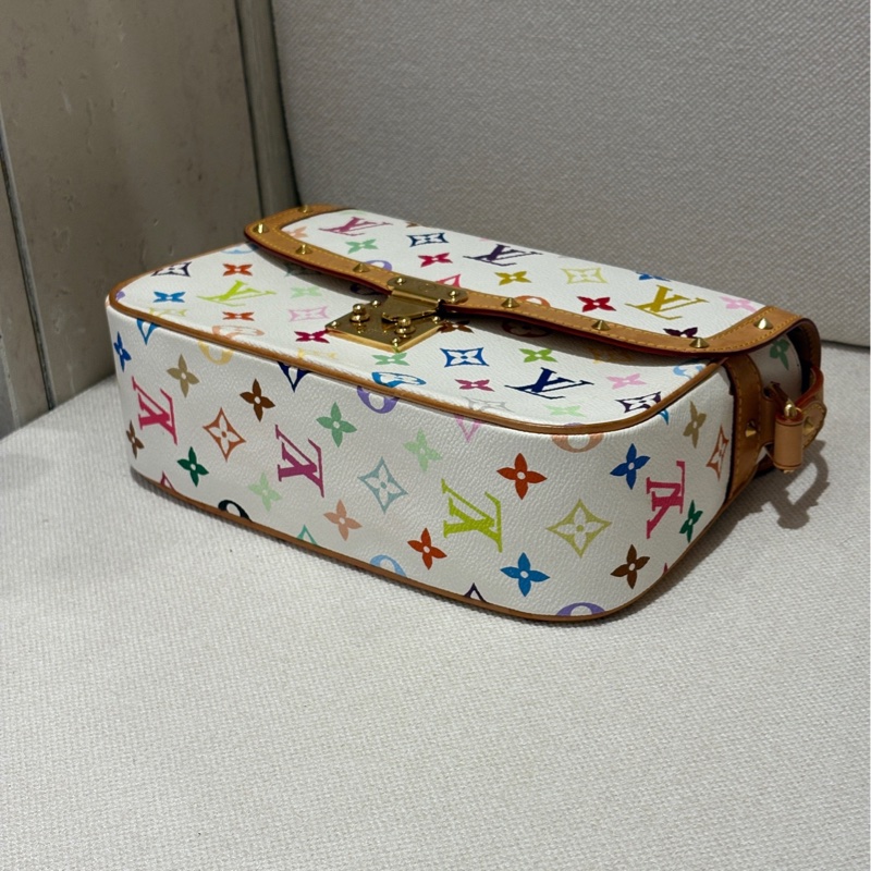 LV/路易威登 白三彩郵差包 村上隆聯名款 經典老花配色-7