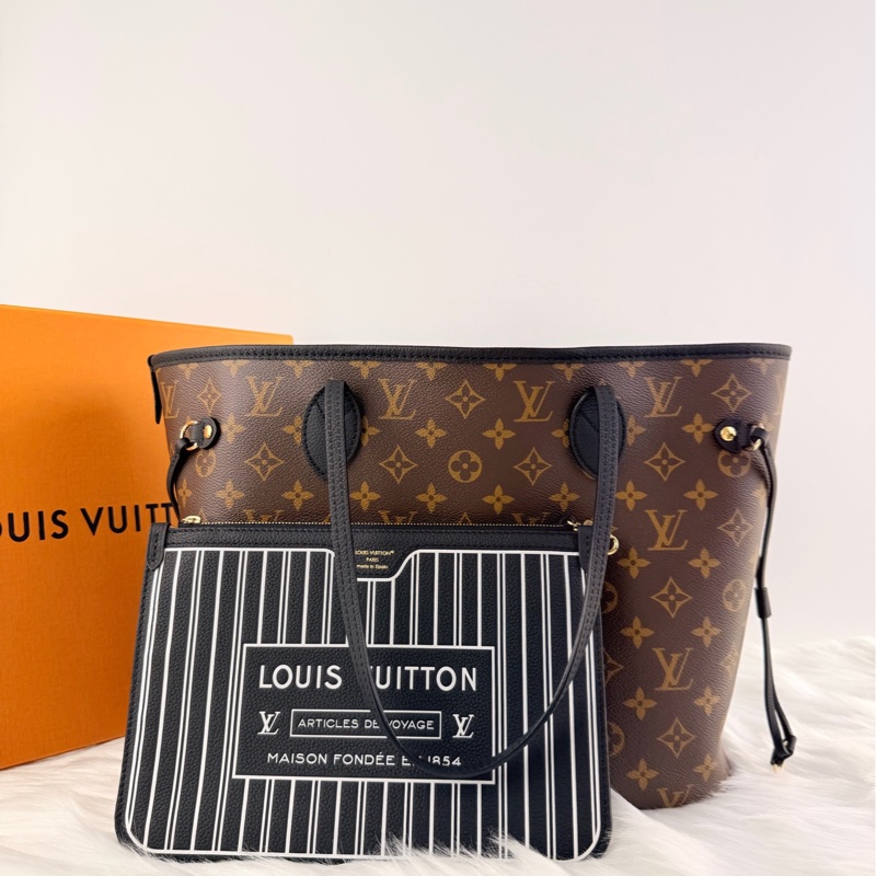 全新現貨26年帶票，LV neverfull中號反轉黑 nf中號黑色雙面反轉-1