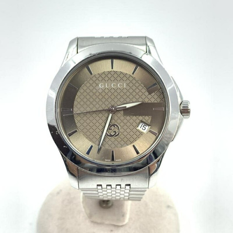 GUCCI 126.4 G-Timeless 石英腕錶，雙G互扣標誌，不鏽鋼錶鍊，Gucci