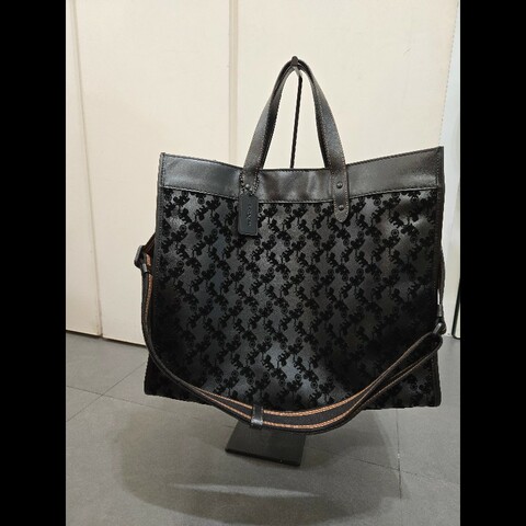 COACH  Field tote 40 植絨馬車花紋麂皮手提肩背托特包