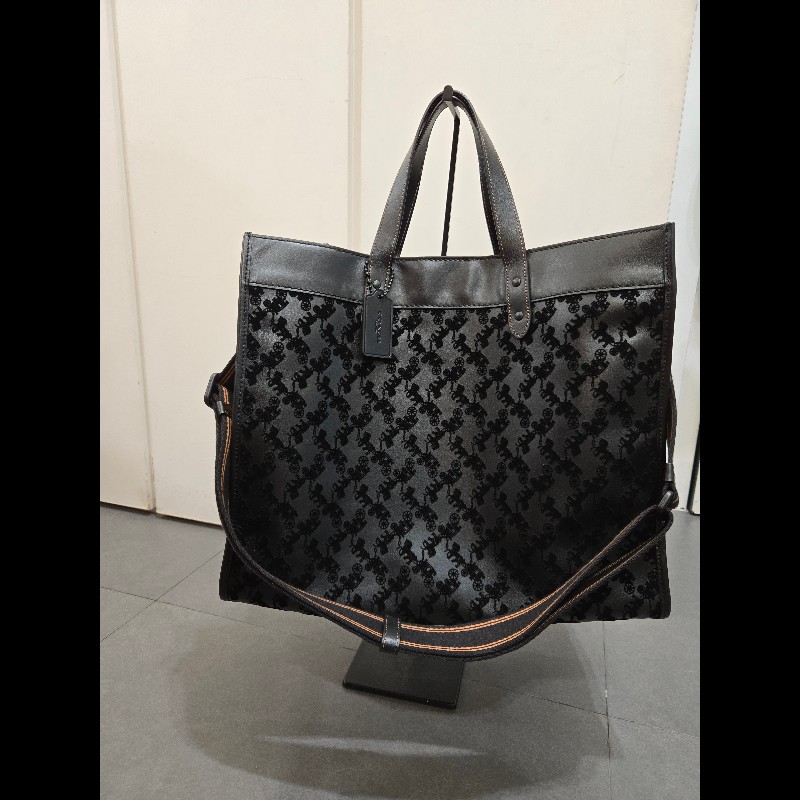 COACH  Field tote 40 植絨馬車花紋麂皮手提肩背托特包-0