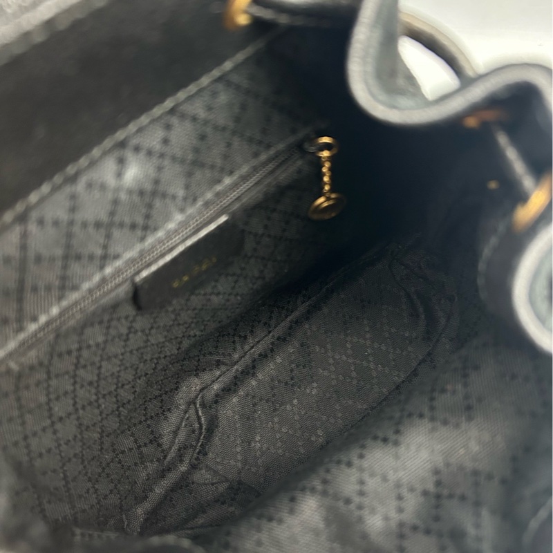 Gucci古馳黑色竹節麂皮雙肩包 經典款  麂皮+皮拼接 竹節手柄 黑色-6
