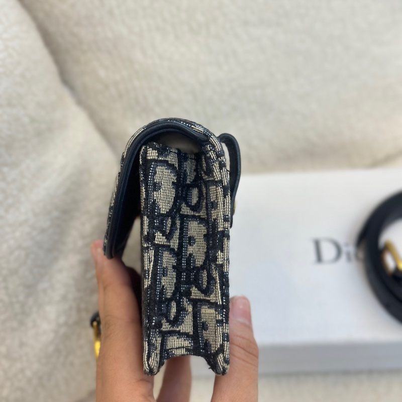 迪奧/Dior經典刺繡老花Oblique印花腰帶馬鞍包單肩斜挎腰包 女款 牛仔藍色 19編碼-3