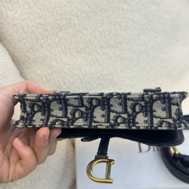 迪奧/Dior經典刺繡老花Oblique印花腰帶馬鞍包單肩斜挎腰包 女款 牛仔藍色 19編碼-4