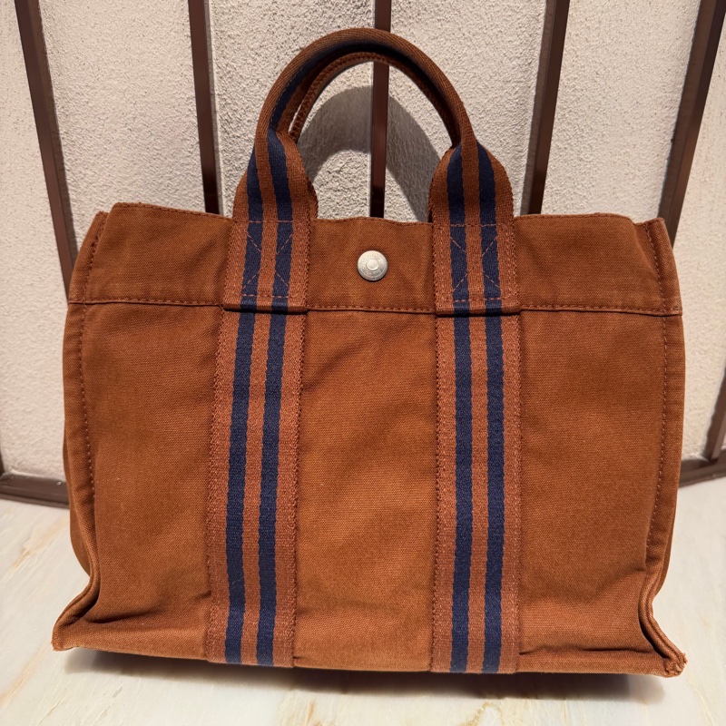 【90新 ✨ 全網最低價！】 中古Hermes愛馬仕帆布手提包 棕色經典款-7