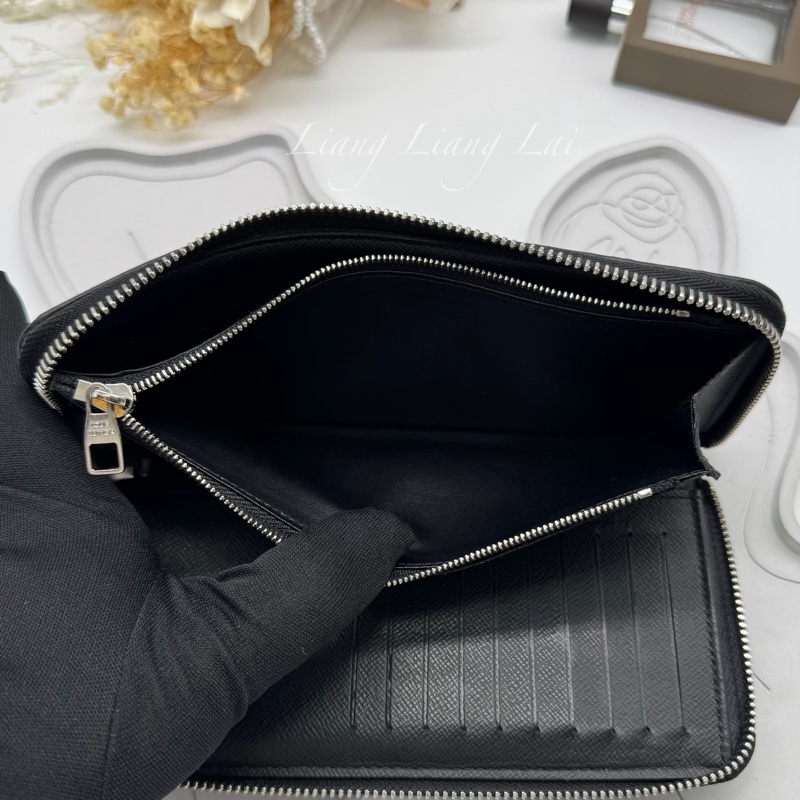 LOUIS VUITTON LV經典黑灰棋盤格拉鍊長夾-9