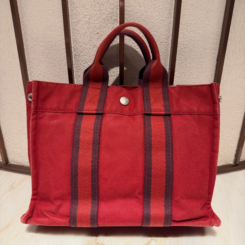 【90新 ✨ 全網最低價！】 中古Hermes愛馬仕帆布手提包 紅色 經典款-2