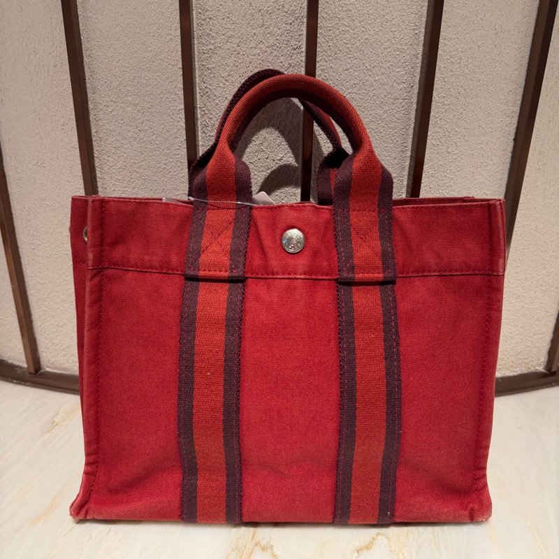 【90新 ✨ 全網最低價！】 中古Hermes愛馬仕帆布手提包 紅色 經典款-3