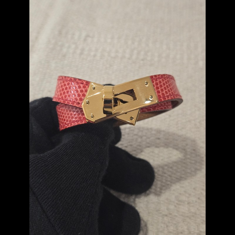 愛馬仕 Hermès Kelly Double Tour 蜥蜴皮雙圈手環 紅色金釦-2