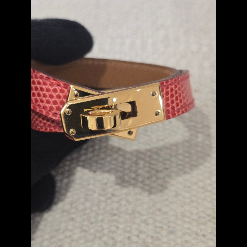 愛馬仕 Hermès Kelly Double Tour 蜥蜴皮雙圈手環 紅色金釦-3